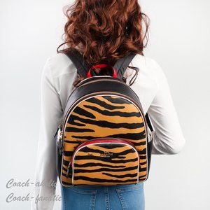 NWT Coach C6987 Court Backpack With Tiger Print in Honey/Black Multi